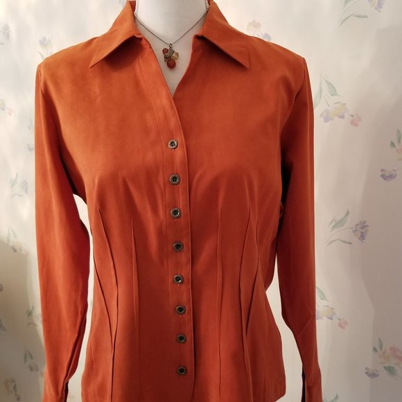 Dress Barn Tops - Rich Orange, Dress Barn, Faux Suede Blouse, M